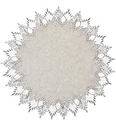 Raedan Natural Linen Round Doily 24 inches Round Neutral Earth Tones Beige Lace Coffee Table Topp...