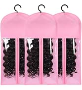 3PCS Hair Extension Holder Dust-proof Wig Bags Storage with Hanger Portable Wig Storage for Multi...