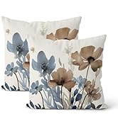 DAFENA Floral Pillow Covers 18x18 Inch 2 Pcs Watercolor Navy Blue Brown Flower Outdoor Decor Thro...