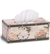 Hoowen Vintage Tissue Box Cover, Wood Rectangular Tissue Box Holder, Decorative Butterflies Faux ...