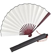HONSHEN Folding Fan,Handheld Chinese Arts Fans,Bamboo Hard Paper Hand Fans with a Fabric Sleeve f...