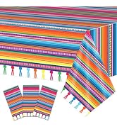 Qyeahkj 3Pcs Mexican Serape Fiesta Tablecloth Decorations, 108" x 54" Plastic Cinco De Mayo Table...