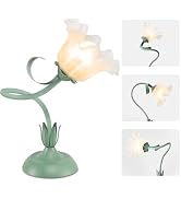 Fuzzbopn Cute Flower Desk Lamp, 3 Color Temperature Table Lamp with LED Bulb, Vintage Bedside Lam...