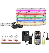 BTF-LIGHTING FCOB COB RGBW 3000K LED Strip Kit,UL Listed Flexible High Density DC12V 16.4FT 12mm ...