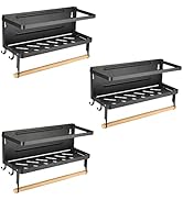 PUSDON Magnetic Metal Surface Side Rack 3 Sets, Paper Towel Holder 2-in-1 Spice Rack with 2 Hooks...