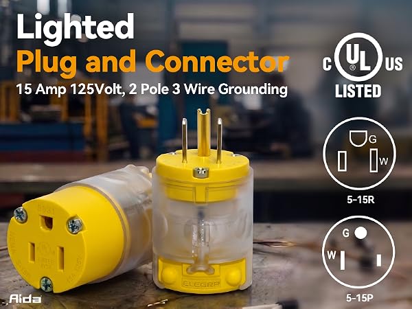 plug and connector 15amp 2pole wire grounding