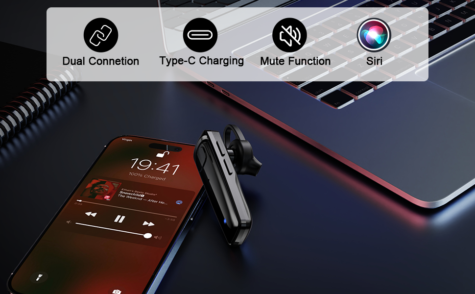 Black modern bluetooth headset earphones ear buds