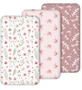 Nap Mat Sheet 47"x24", 3 Pack Pink Floral Baby Crib Sheets Fitted Elastic Corners, Preschool Day ...