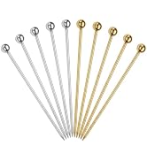 Cocktail Picks Set, Ball-Head Fruit Skewers for Appetizers & Desserts | Stainless Steel, Mirror P...