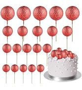 ASTARON 20 Pcs Ball Cake Topper Decorations Mini Balloons Cake Topper Sticks Red Glitter Balls Ca...