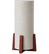KUNJOULAM Modern Small Table Lamps, Nightstand Lamp with Linen Fabric Shade, 13.9" Cylinder Bedsi...