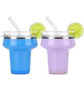 Sursip 16oz Insulated Margarita Tumbler, Cocktail Glass with Lid & Straws | 360° Saltable Rim Lid...