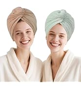 AGKXHDEC 2 Packs Single Layer Microfiber Hair Turbans - Drying Wrap for Women (Brown,Light Green)