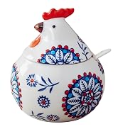 XIEFFICH 13.5 Oz Salt Cellar With lid and Spoon (Blue)- Ceramic Chicken Spice Jars for Salt, Suga...