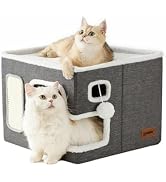 ZOMISIA Cat Beds for Indoor Cats - Large Cat House for Pet with Fluffy Ball Hanging and Scratch P...