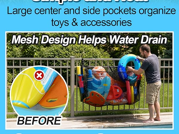 58x31.5x13in Large Hanging Pool Toy Storage Mesh Net