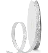 HimBen Glitter Metallic Silver Ribbon 3/8 inch 50 Yards, Sparkly Fabric Ribbon for Gift Wrapping,...