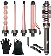 Curling Wand Set, 5 in 1 Multi Curling Iron Wand Set with Thermal Brush and 4 Interchangeable Cer...