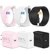 QZIIW Super Fast Charger Type C, 60W Colorful Mixed USB C Fast Charger Block 3 Pack & Extra Long ...