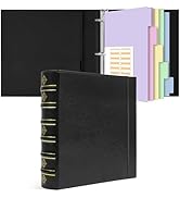 Vintage Leather 3 Ring Binder 2 Inch, Professional Hardback Binder Organizer with Dividers, Black...