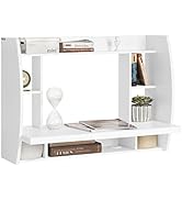 SoBuy Wall Mounted Folding Table Home Office Workstation Computer Desk with Storage Shelves Trest...