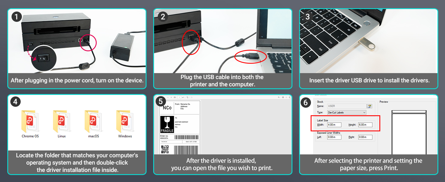 Technical diagram showing step-by-step setup instructions with numbered sections and red connection arrows between devices and a laptop interface.