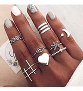 Edary Vintage Evil Eye Mid Rings Heart Joint Knuckle Rings Set Silver Starfish Stackable Ring Set...