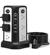 PASSUS Surge Protector Tower with USB C(PD18W) Port,Power Strip Tower with 4 USB A Ports, Flat Pl...