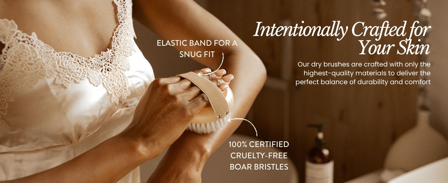 woman of color dry brushing their arm with a body brush inside their bathroom