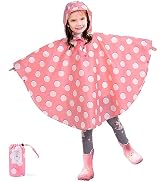 LAMA Kid's Rain Poncho with Hooded, Reusable Waterproof Girl Rain Jacket, Lightweight Boy Girl Cu...