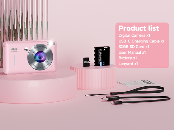 Digital Camera for video packing list,pink camera for kids,pink digital camera,camera for teens