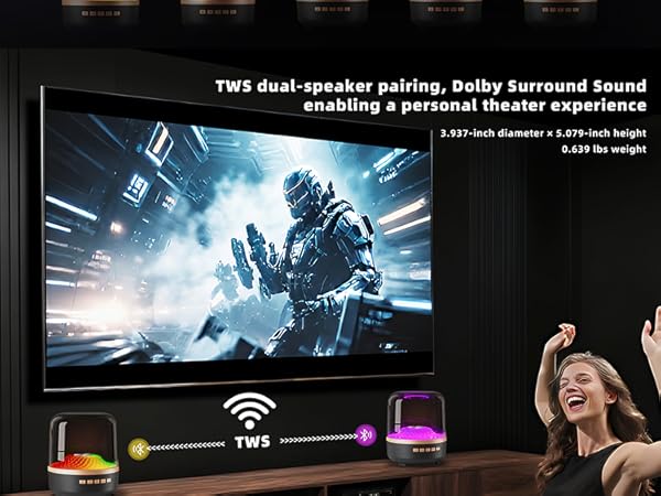 Bluetooth Speaker with HD Sound and Lights,for Home/Party/Outdoor/Travel/Beach, Stocking Stuffers