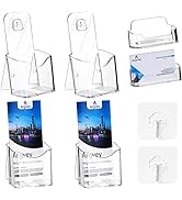 4Pcs Acrylic Brochure Holder with 2 Business Card Holder, Plastic Trifold 4 Inches Wide Pamphlet ...