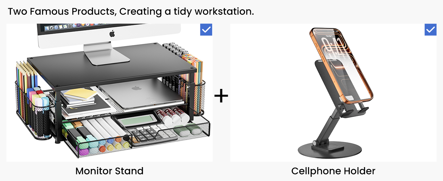Two Famous Products, Monitor Stand+Cellphone holder, The perfect solution for organizing your desk.
