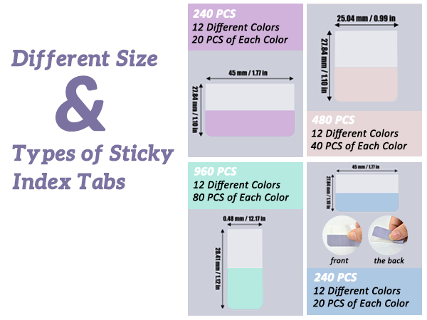 Repositionable Page Tabs Flags Page Markers Labels for Notebooks, Filing, Classification,12 Colors