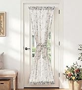 jinchan Floral French Door Curtain Panel Farmhouse Decor Light Filtering Linen with Tie Up Bow fo...