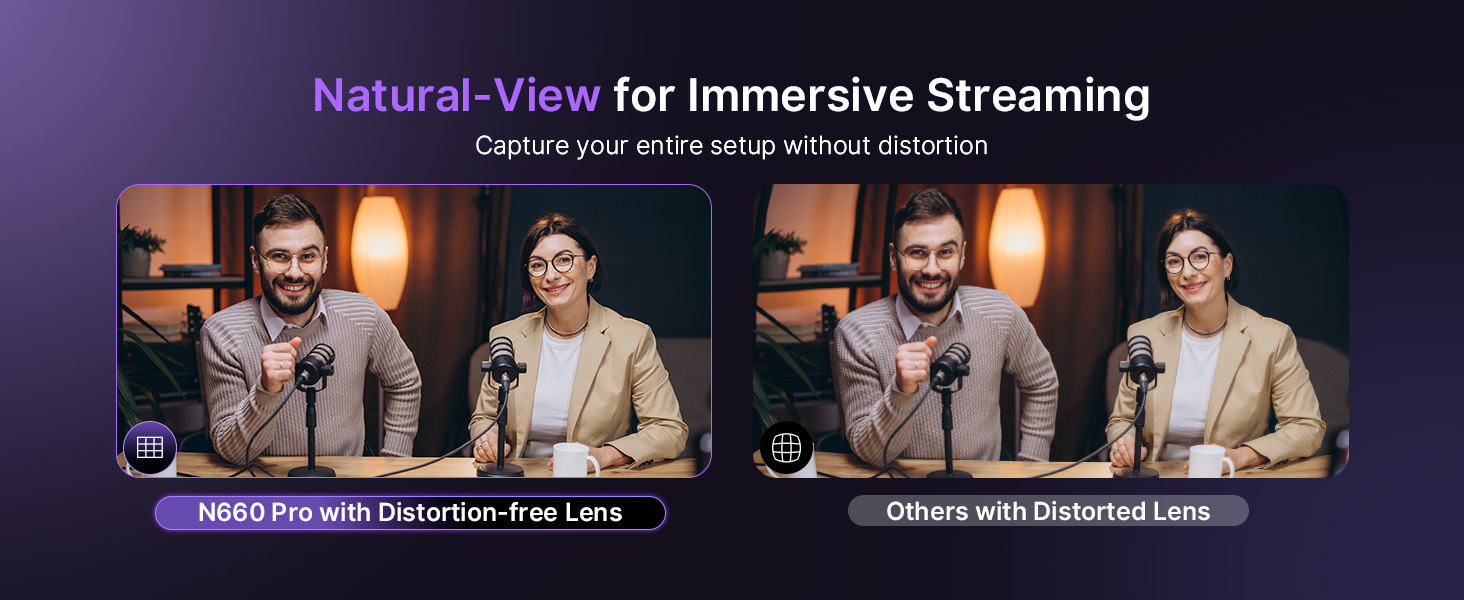 Shows distortion-free and distorted effects in the same scene.