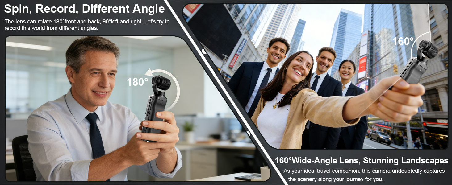 180° rotatable lens, 160° wide-angle recording lens