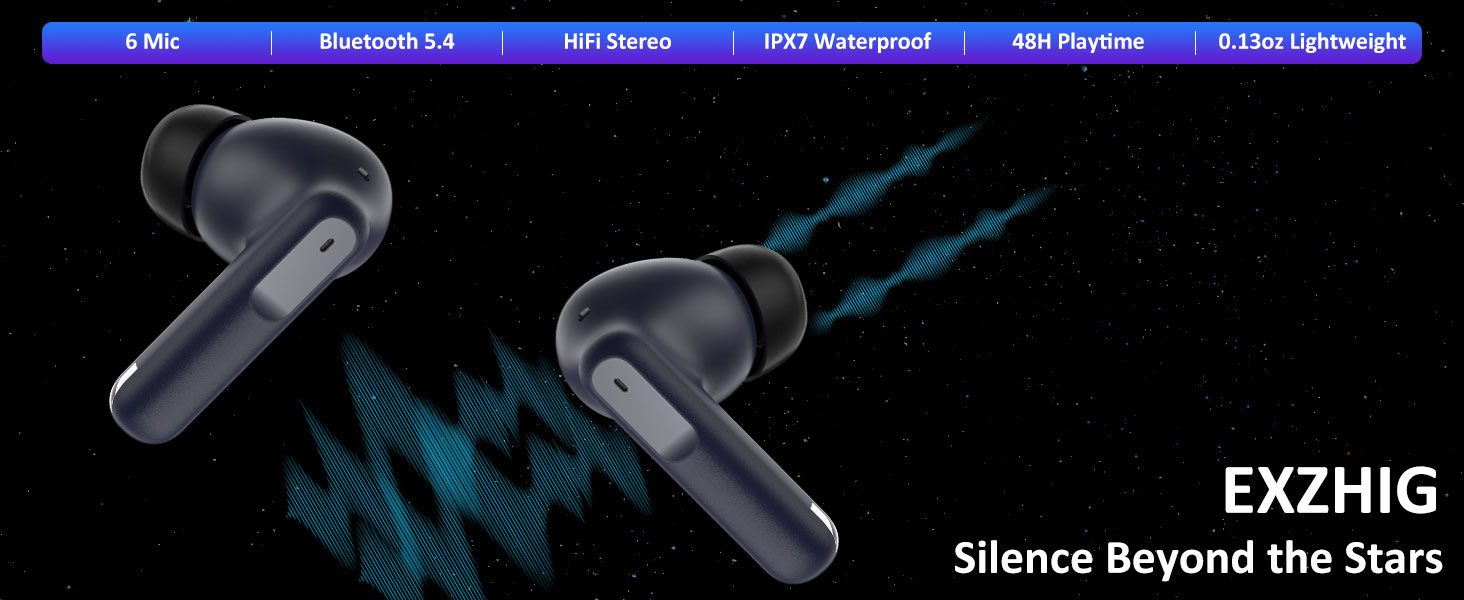 Wireless Earbuds Bluetooth 5.4, 6 Mic ENC Noise Cancelling Clear Call