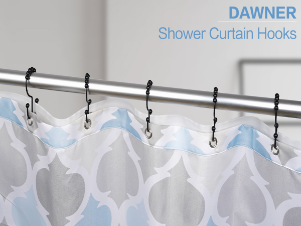 DAWNER matte black shower curtain hooks, shower curtain rings, black shower rings,curtain hooks