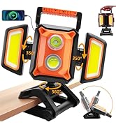 Tresda 4000LM LED Work Light Rechargeable with Clamp, 40W Magnetic Work Light Battery Powered wit...