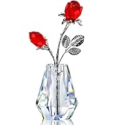 H&D HYALINE & DORA Crystal Red Rose Figurine Collectible Glass Double Roses Flowers Bouquets Orna...