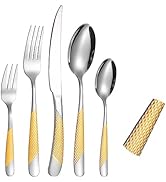 A·HOUSEWARE Hammered Silverware Gold and Silver Flatware Stainless Steel Cutlery Sets for 4 Forks...