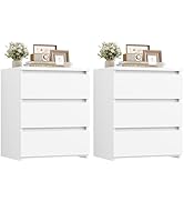 FOTOSOK Nightstand Set of 2 White Nightstand with 3 Drawers, White Bedside Table Night Stand for ...
