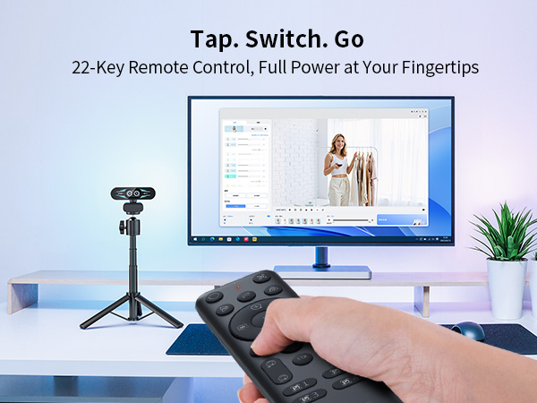 Smart Dual Control via Remote & EMEET STUDIO EMEET C60E Dual-Camera 4K Webcam for Streaming