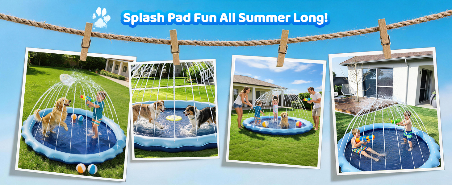 Meowant Splash Pad, Dog Pool, Not-Slip Sprinkler Play Mat