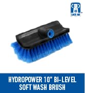 Unger Professional HydroPower Lock-On 10” Bi-Level Soft Wash Brush, Compatible with Waterflow Pol...