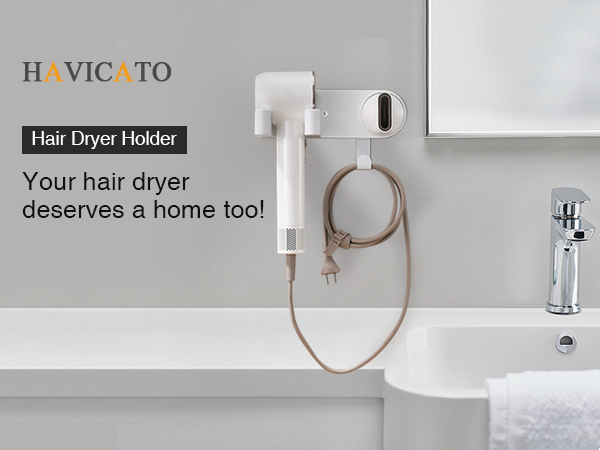 White hair dryer holder