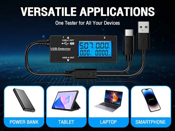 USB Tester USB Power Meter, USB Cable Tester & Voltage Meter with Type-C, DC 0-5A Digital Multimeter