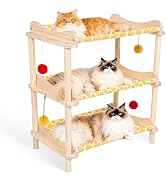 MITREL Large 3-Layer Cat Hammock Bed, 24"x15.7"x26.8" Elevated Cat Bed with Pine Wood Frame, Brea...